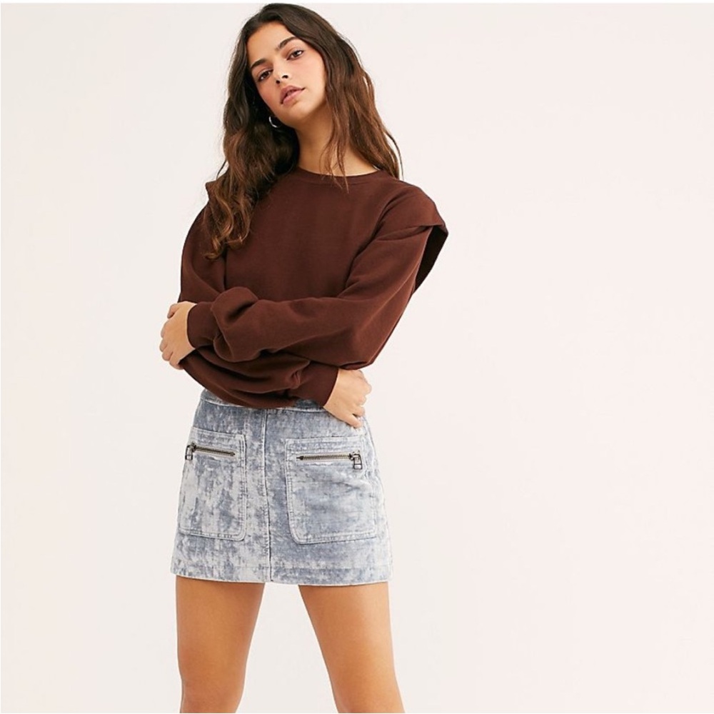 Free People Dust to Dust crushed velvet mini skirt in a blue/grey